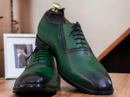 Handmade Men Green Oxford Whole cut Derby Dress Lace up Leather Shoes
