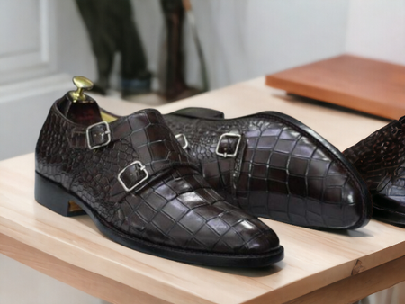 Handmade Double Monk Alligator Leather Shoes