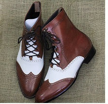 Men's Ankle High Boot, Criss Cross Lace Up Wing Tip Brogue Boot