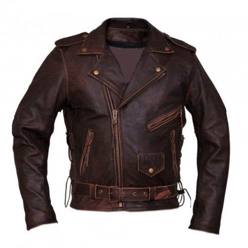 Antique Brown Biker Leather Jacket For Men Brando Style