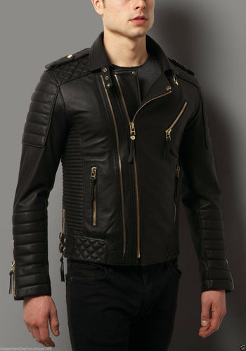 Awesome Original Hand Made Soft Lambskin Leather Motorcyc Jacket For Men