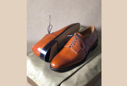 Bespoke Brown Leather Lace Up Dress Shoes For Men's