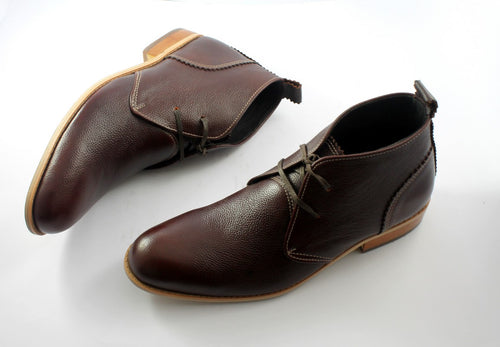 Bespoke Burgundy Chukka Pebbled Leather Lace Up Boots - leathersguru