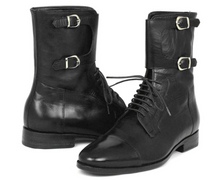 Load image into Gallery viewer, Handmade Men&#39;s Cap Toe black high Ankle leather boot - leathersguru

