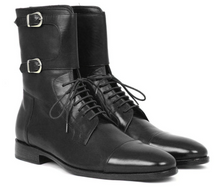 Load image into Gallery viewer, Handmade Men&#39;s Cap Toe black high Ankle leather boot - leathersguru
