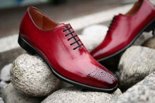 Load image into Gallery viewer,  Mens Burgundy Brogue Oxfords Party Shoes, Men Leather Dress Shoes
