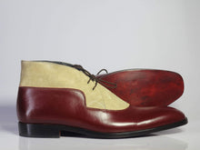 Load image into Gallery viewer, Men&#39;s Burgundy &amp; Beige Lace Up Leather Suede Shoe - leathersguru
