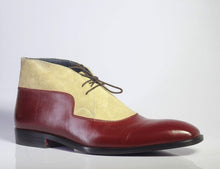 Load image into Gallery viewer, Men&#39;s Burgundy &amp; Beige Lace Up Leather Suede Shoe - leathersguru
