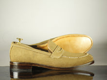 Load image into Gallery viewer, Bespoke Beige split toe Penny Loafer Leather Shoe for Men - leathersguru

