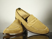 Load image into Gallery viewer, Bespoke Beige split toe Penny Loafer Leather Shoe for Men - leathersguru
