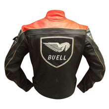 Load image into Gallery viewer, Men Buell Motorcycle Black Red Leather Jacket Buell Moto Leather Jacket With CE Armour - leathersguru
