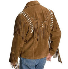 Load image into Gallery viewer, Men&#39;s Western Suede Jacket, Brown Fringe Cowboy Jacket - leathersguru
