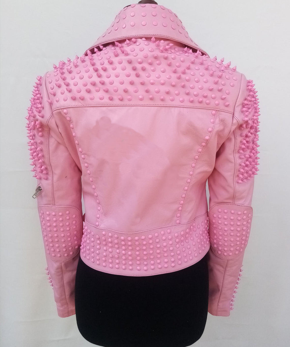 Women Pink Brando Genuine Leather Jacket - Leather Skin Shop
