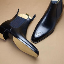 Load image into Gallery viewer, New Men&#39;s Handmade Black Brogue Leather Dress Formal Chelsea Boots
