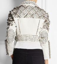 Load image into Gallery viewer, New Woman Full White Punk Brando Spiked Studded Leather Jacket 
