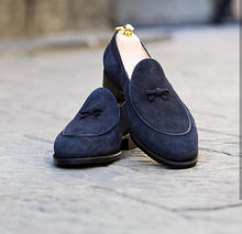 Load image into Gallery viewer,  Men&#39;s Navy  Blue Suede Loafer Shoes,Handmade Stylish Shoes
