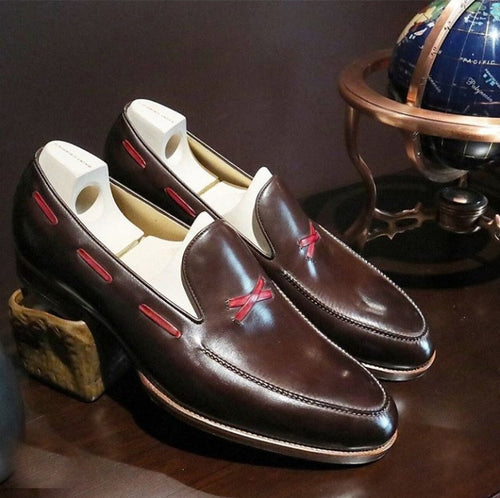 Bespoke Brown Loafer Leather Shoes,Men's Stylish Party Shoes