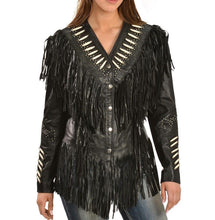 Load image into Gallery viewer, Western Women&#39;s Black Cow Leather Jacket with Fringe Style
