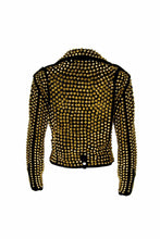 Load image into Gallery viewer, Woman Luxury Black Punk Golden Studded Cowhide Brando Leather Jacket 
