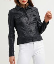 Load image into Gallery viewer, Women&#39;s Leather Jacket Black Casual Shirt Lambskin Leather Jacket - leathersguru
