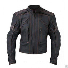 Load image into Gallery viewer, Mens Vulcan Street VTZ Full Black Motorbike Orange Stitching Leather Jacket - leathersguru

