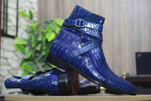 Load image into Gallery viewer, Ankle High  Blue Alligator Leather Jodhpurs Boot,Handmade  Men&#39;s Stylish Boot

