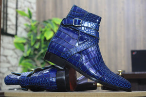 Ankle High  Blue Alligator Leather Jodhpurs Boot,Handmade  Men's Stylish Boot