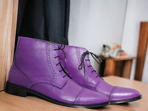 Ankle High Hand Painted Purple Leather Boot
