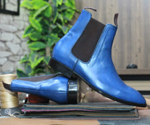 Load image into Gallery viewer,  Ankle High Handmade Blue Chelsea Leather Boot, Men&#39;s Boot, Classic Boot
