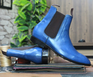  Ankle High Handmade Blue Chelsea Leather Boot, Men's Boot, Classic Boot
