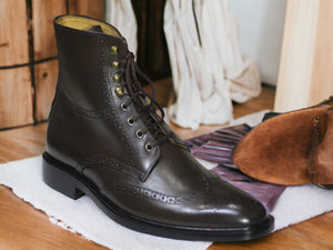 Handmade Genuine Leather Dark Brown Casual Ankle Boots For Men's