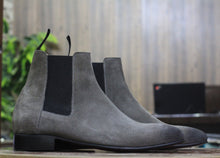 Load image into Gallery viewer, Handmade Grey Chelsea Suede Boot Ankle High Men&#39;s Boot, Formal Wear Boot
