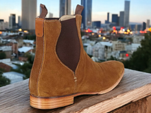 Load image into Gallery viewer, Handmade Men&#39;s Ankle High Brown Suede Chelsea Boot
