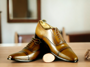 Handmade Men's Brown Leather Cap Toe Lace Up Shoes, Men Designer Formal Shoes