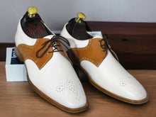 Load image into Gallery viewer, Handmade Men&#39;s Brown White Brogue Toe Lace Up Office Shoes
