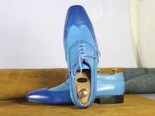 Load image into Gallery viewer, Handmade Men&#39;s Genuine Blue Leather Shoes, Wing Tip Dress Shoes
