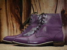 Load image into Gallery viewer, Handmade Men&#39;s Purple Leather Ankle High Boot, Lace Up Cap Toe Boot
