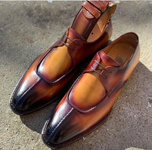 Load image into Gallery viewer, Handmade Men&#39;s Split Toe Shoes, Men&#39;s Brown Lace Up Leather Shoes
