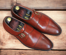 Load image into Gallery viewer, Handmade Stylish Burgundy Buckle Style Pure Leather Shoes, Business Shoes For Men&#39;s
