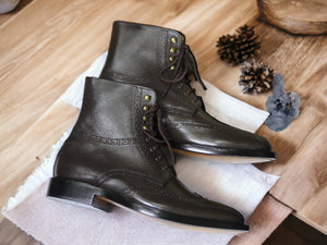 Handmade Genuine Leather Dark Brown Casual Ankle Boots For Men's
