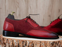 Load image into Gallery viewer, Handmade Burgundy Leather Suede Wing Tip Shoes, Men&#39;s Oxford Dress Shoes
