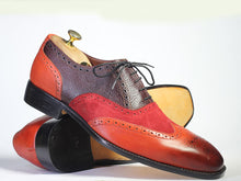 Load image into Gallery viewer, Men&#39;s Multi Color Lace Up Leather Suede &amp; Pebbled Leather Shoes
