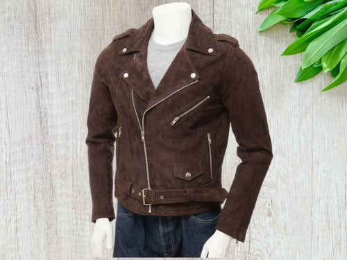 Men's New Brown Suede Biker Motorcycle Jacket, Handmade Fashion Mens Jacket