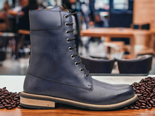 Load image into Gallery viewer, Men&#39;s Ankle High Navy Blue Long Leather Boot, Hand Painted Boot
