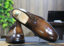 Load image into Gallery viewer, New Men&#39;s Brown Leather Shoes, Buckle Style Pure Hand Painted Shoes
