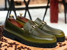 Load image into Gallery viewer, New Handmade Men&#39;s Olive Green Chunky Sole Shoes, Slip On Loafer Shoes
