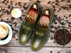 New Handmade Men's Olive Green Chunky Sole Shoes, Slip On Loafer Shoes