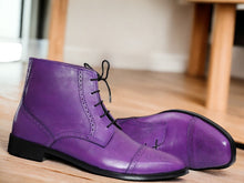 Load image into Gallery viewer, Ankle High Hand Painted Purple Leather Boot
