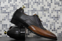 Load image into Gallery viewer, Handmade Brown Black Zipper Shoes, Men&#39;s Wing Tip Office Leather Shoes
