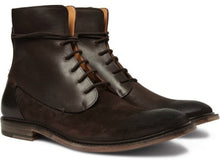Load image into Gallery viewer, Handmade Dark Brown Leather Suede Lace Up Boot
